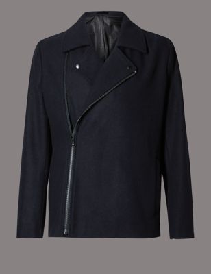 Wool Blend Tailored Fit Asymmetric Peacoat